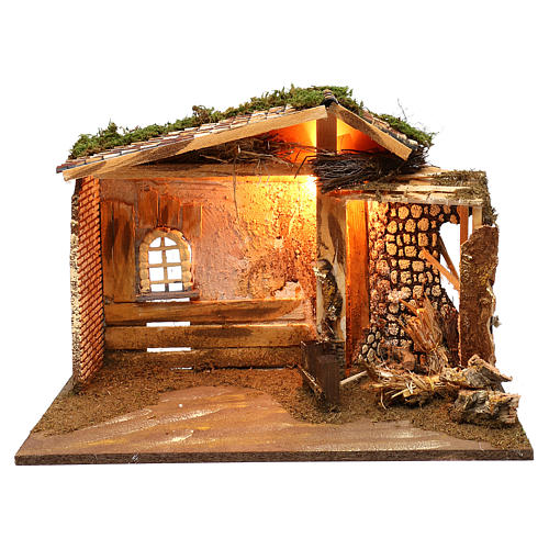 Illuminated hut with window and barn 35x50x25 cm 1