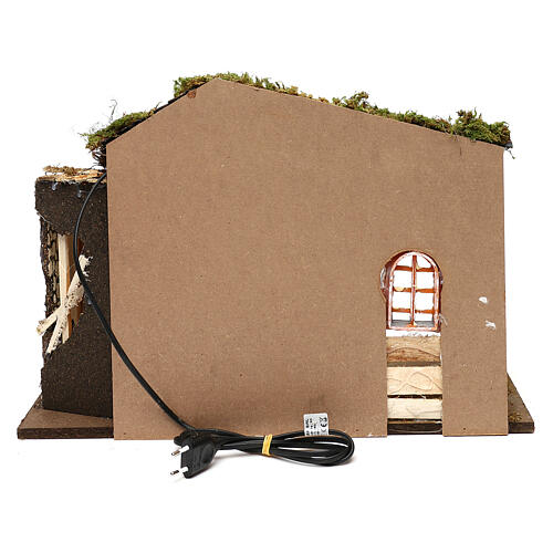 Lighted Nativity stable with window and haystacks 35x50x25 cm 4