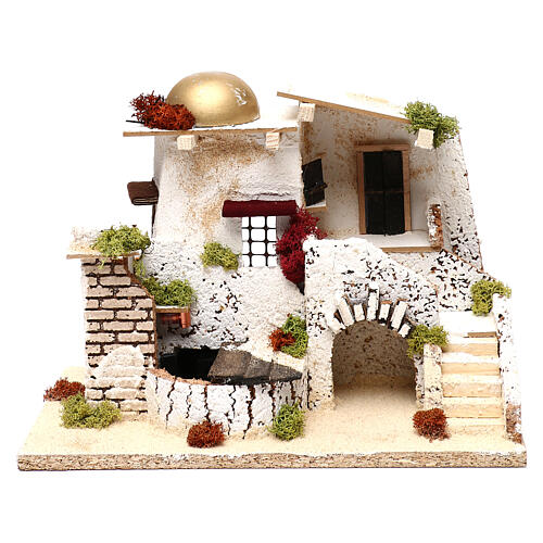Arab house with golden dome working fountain 25x35x20 cm, for 7 cm nativity 1