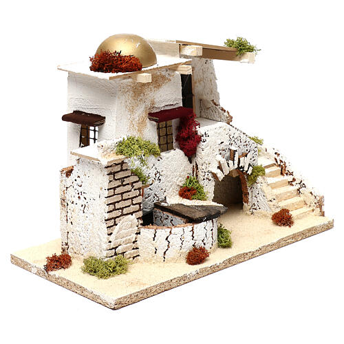 Arab house with golden dome working fountain 25x35x20 cm, for 7 cm nativity 2