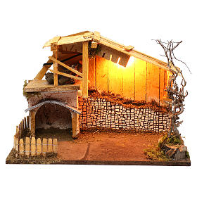 Nordic style hut with fence and lighting for Nativity scenes of 13 cm 30x40x20 cm