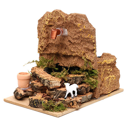 Working fountain with sheep and jar 10x10x15 cm, for 7 cm nativity 3