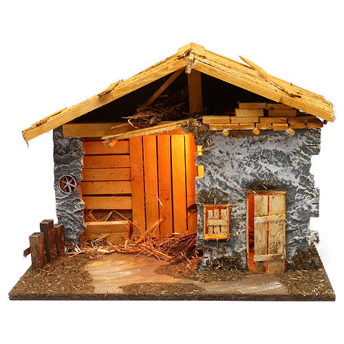 Cabane style nordique avec fenil en maçonnerie 40x50x25 cm pour crèche de 12 cm 1
