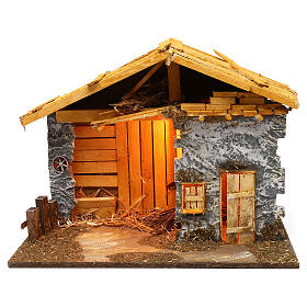 Nativity stable in Nordic style with straw 40x50x25 cm, for 12 cm nativity
