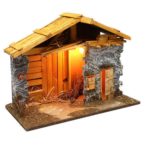 Nativity stable in Nordic style with straw 40x50x25 cm, for 12 cm nativity 2
