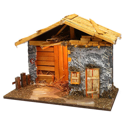 Nativity stable in Nordic style with straw 40x50x25 cm, for 12 cm nativity 3