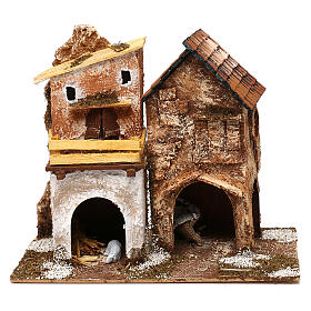 Two houses and stall 25x30x15 cm, for 6 cm nativity