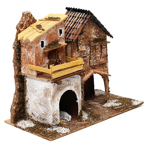 Two houses and stall 25x30x15 cm, for 6 cm nativity 2