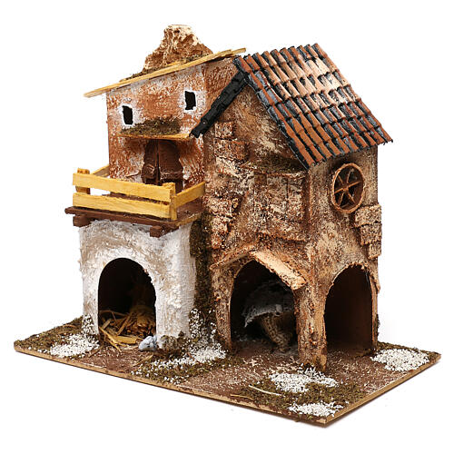 Two houses and stall 25x30x15 cm, for 6 cm nativity 3