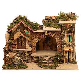 Village with central stable and houses 25x30x20 cm for Nativity scenes of 6 cm