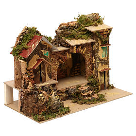 Village with central stable and houses 25x30x20 cm for Nativity scenes of 6 cm