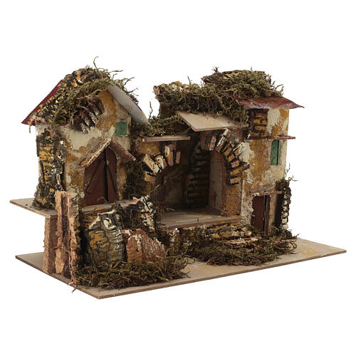Bourgade avec étable central et maisons 25x30x20 cm pour crèche de 6 cm 3