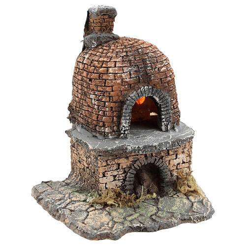 Brick oven with flame light effect in resin 15x15x10 cm, Naples nativity 10 cm 3
