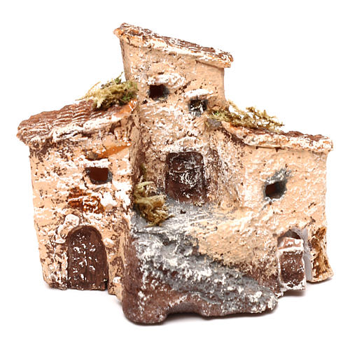 Casetta in resina con torre 5x5x5 cm presepe napoletano 3-4 cm 5