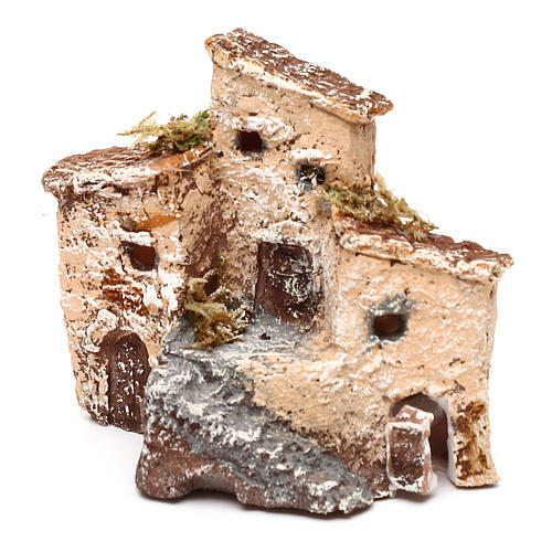 Casetta in resina con torre 5x5x5 cm presepe napoletano 3-4 cm 6