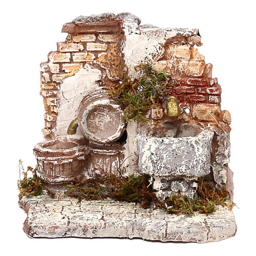 Doppelbrunnen vor gemauerter Wand, mit elektrischer Pumpe, 10x15x15 cm, für 6-8 cm Krippe 1
