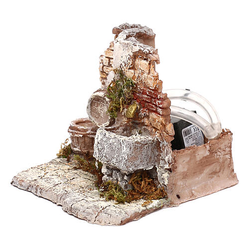 Podwójna działająca fontanna przy murze z cegły, 10x15x15cm, do szopek neapolitańskich 6-8 cm 2