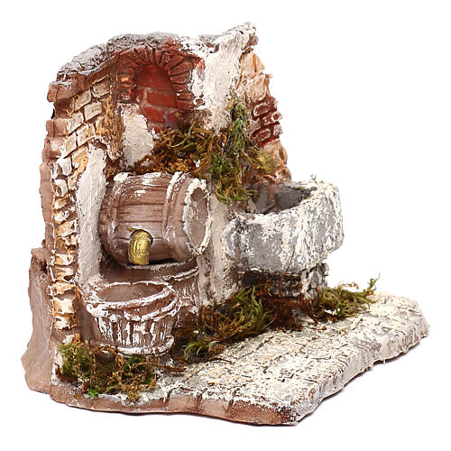 Podwójna działająca fontanna przy murze z cegły, 10x15x15cm, do szopek neapolitańskich 6-8 cm 3