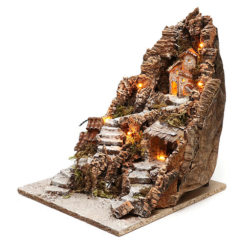 Village in a mountain, 35x30x40 cm lighted Neapolitan nativity 4 cm 2