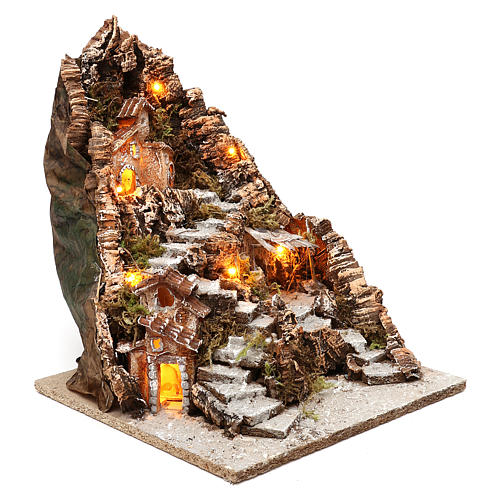 Aldeia na montanha 35x30x40 cm iluminada para presépio napolitano com figuras de 4 cm de altura média 3