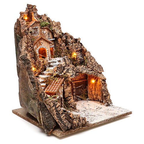 Neapolitan nativity village lighted 4-6 cm side staircase hallowed in mountain, 40x30x40 cm 3