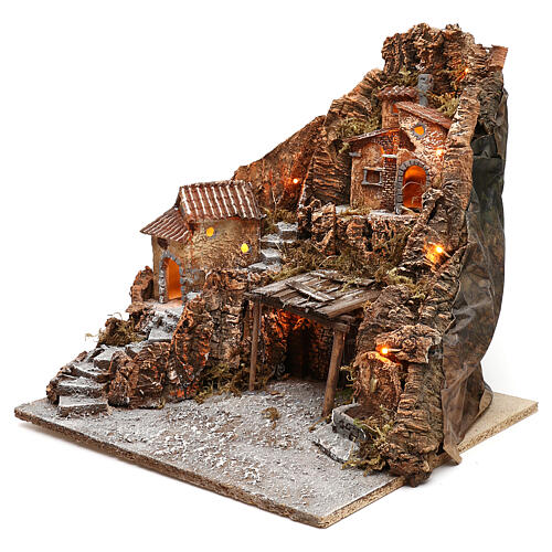 Naples village side stairscase central fountain 40x45x50 cm lighted 4-6-8 cm 2