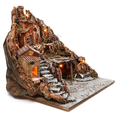 Naples village side stairscase central fountain 40x45x50 cm lighted 4-6-8 cm 3