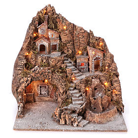 Aldeia Nápoles com escadaria central lago forno 50x55x50 cm iluminada para presépio com figuras de 6-8-10 cm de altura média