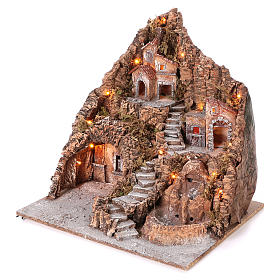 Aldeia Nápoles com escadaria central lago forno 50x55x50 cm iluminada para presépio com figuras de 6-8-10 cm de altura média