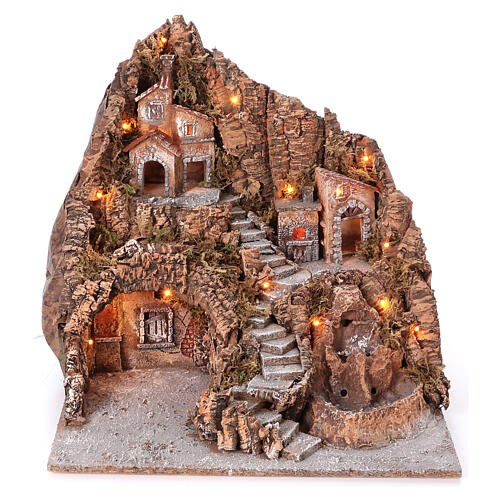 Neapolitan village with central staircase stream and oven 50x55x50 cm lighted 6-8-10 cm 1