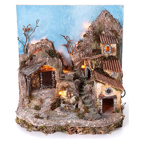 Borgo con sfondo e fontana 45x40x30 cm illuminato presepe napoletano 6-8 cm