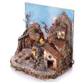 Borgo con sfondo e fontana 45x40x30 cm illuminato presepe napoletano 6-8 cm