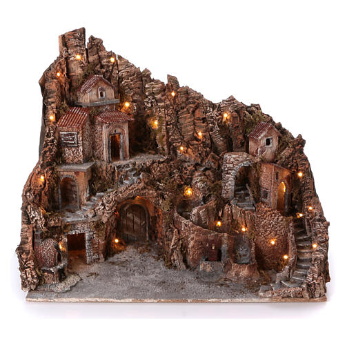 Village with fountain oven and stream 60x80x50 cm lighted Neapolitan nativity 10-12 cm 1
