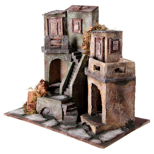 Resin village with stairs for Nativity Scene with 10 cm characters 40x40x25 cm 2