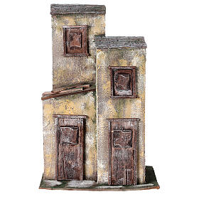 Aldeia em resina com 3 casas 40x40x25 cm para presépio com figuras de 12 cm de altura média