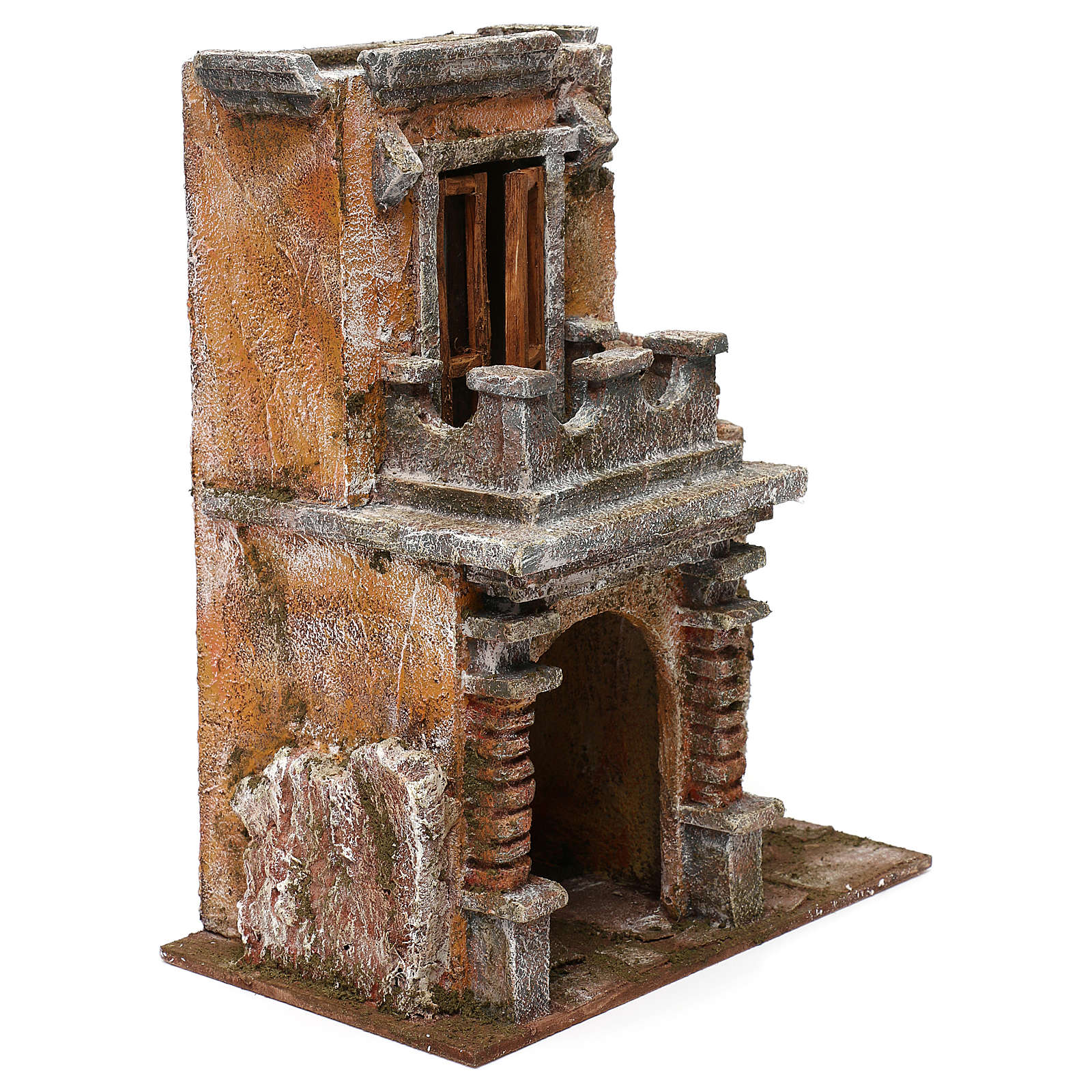 Holyart Casetta Per Presepe 2 Piani Comunicanti, 30x20x15 Cm, Scala Interna, Per Figure Da 10 Cm, Resina E Legno
