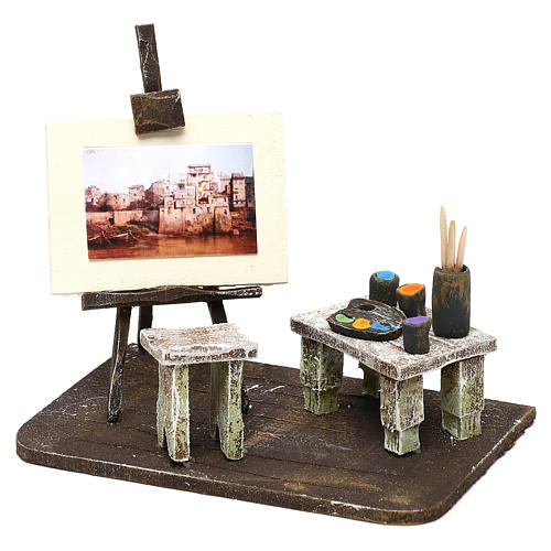 Atelier do pintor resina 10x15x10 cm para presépio com figuras de 12 cm de altura média 2