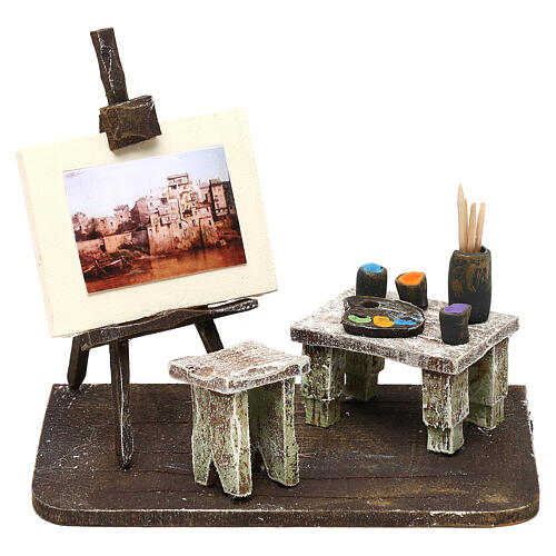 Artist studio figurine for 12 cm nativity, in resin 10x15x10 cm 1