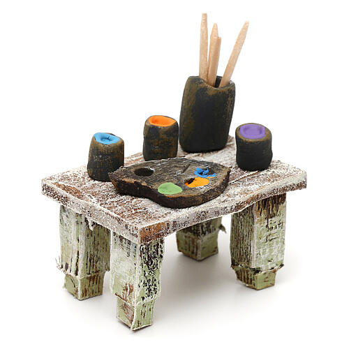Painter's table with paints, 12 cm nativity 5x5x5 cm 3