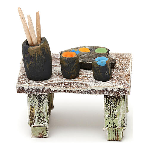 Painter's table with paints, 12 cm nativity 5x5x5 cm 4