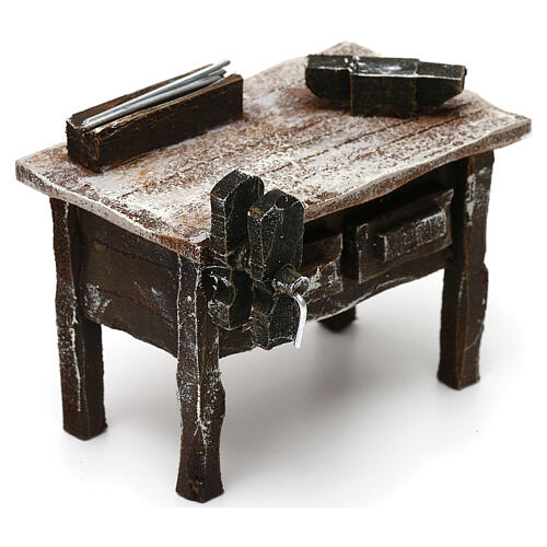 Mini blacksmith workbench with tools, 12 cm nativity 5x10x5 cm 3