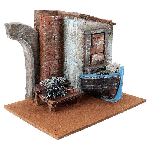 Ambientazione pescivendolo con barca presepe 10 cm 15x20x15 cm 3