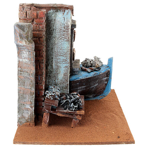 Ambientazione pescivendolo con barca presepe 10 cm 15x20x15 cm 4