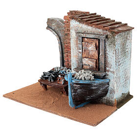 Otoczenie sprzedawcy ryb z łódką szopka 10 cm 15x20x15 cm