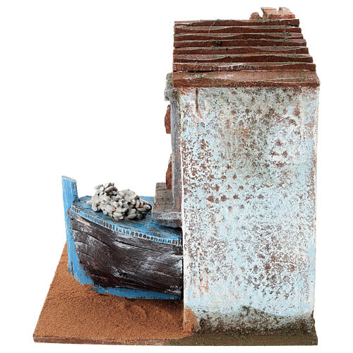 Cenário peixeiro com barco 15x20x15 cm para presépio com figuras de 10 cm de altura média 5
