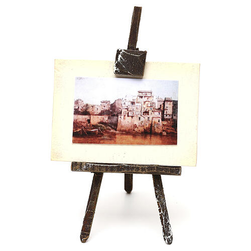 Miniature easel with painted canvass, for 12 cm nativity 10x5x5 cm