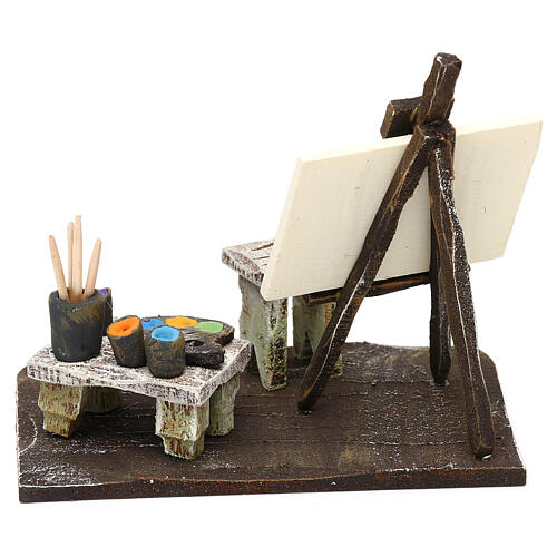Maleratelier mit Malerstaffelei für Krippe 10 cm 9,5x11x7 cm 4