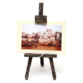 Chevalet artiste peintre avec paysage crèche 10 cm 10x5x5 cm