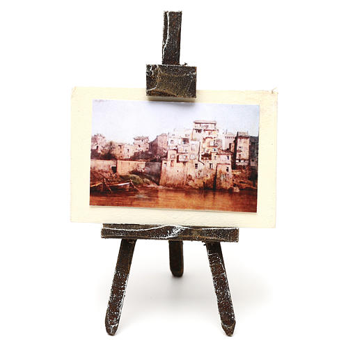 Chevalet artiste peintre avec paysage crèche 10 cm 10x5x5 cm 1