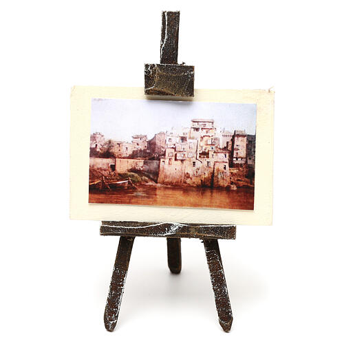 Easel with landscape picture, for 10 cm nativity 10x5x5 cm 1